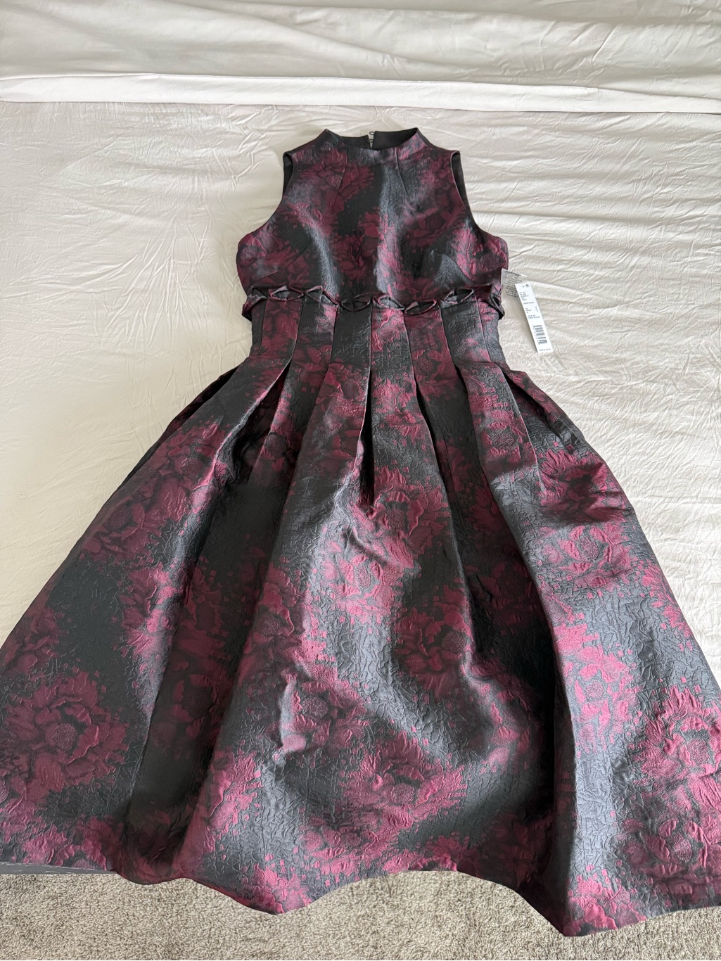Antonio Melani Burgundy And Black Floral Jacquard Midi Dress